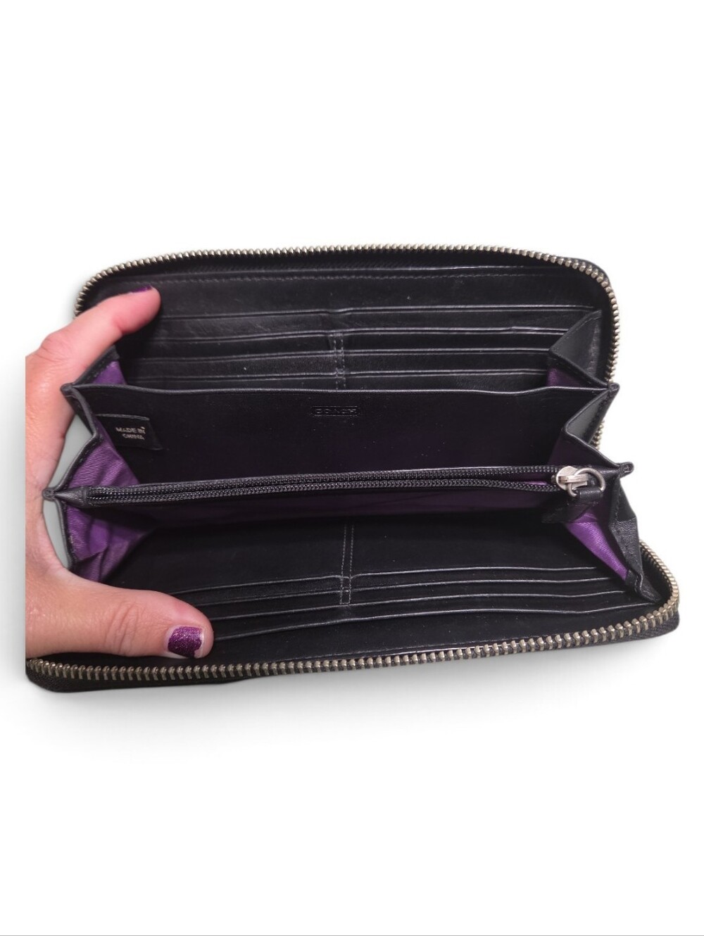 Coach Black Leather Zip-Around Wallet with Logo Plaque - Picture 5 of 5
